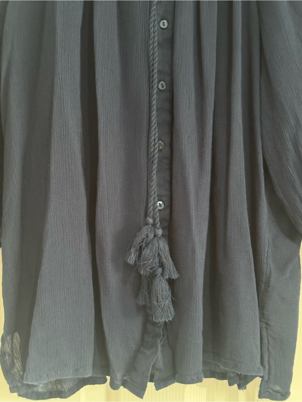 Joan Vass Navy Tassel-Tie Peasant Blouse - Picture 5 of 7
